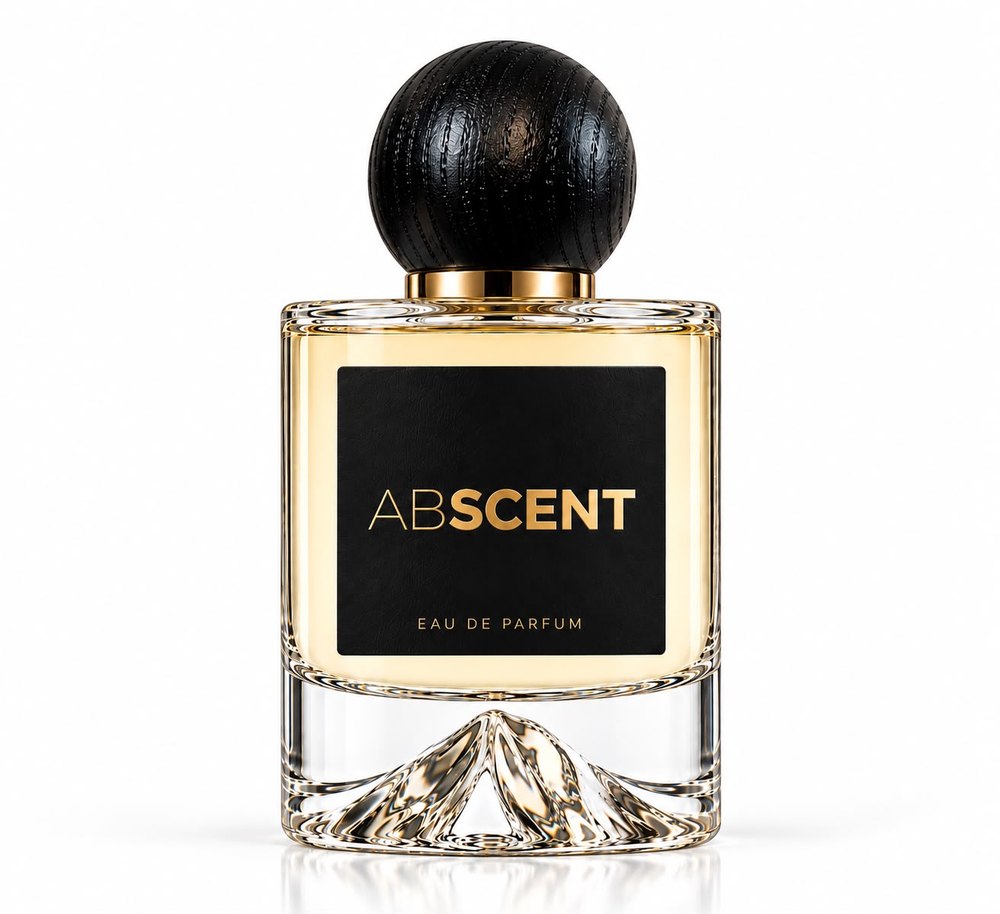 Abscent Extrait de Parfum bottle with a round black wooden cap